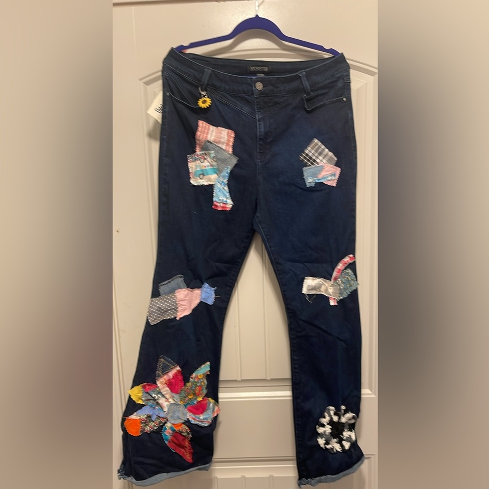 Patchwork Women's Jeans - Blue